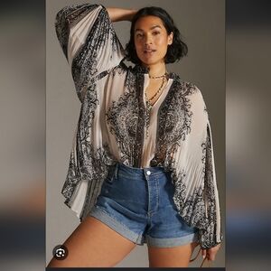 NWT Anthropologie Forever That Girl Sheer Blouson Printed Top